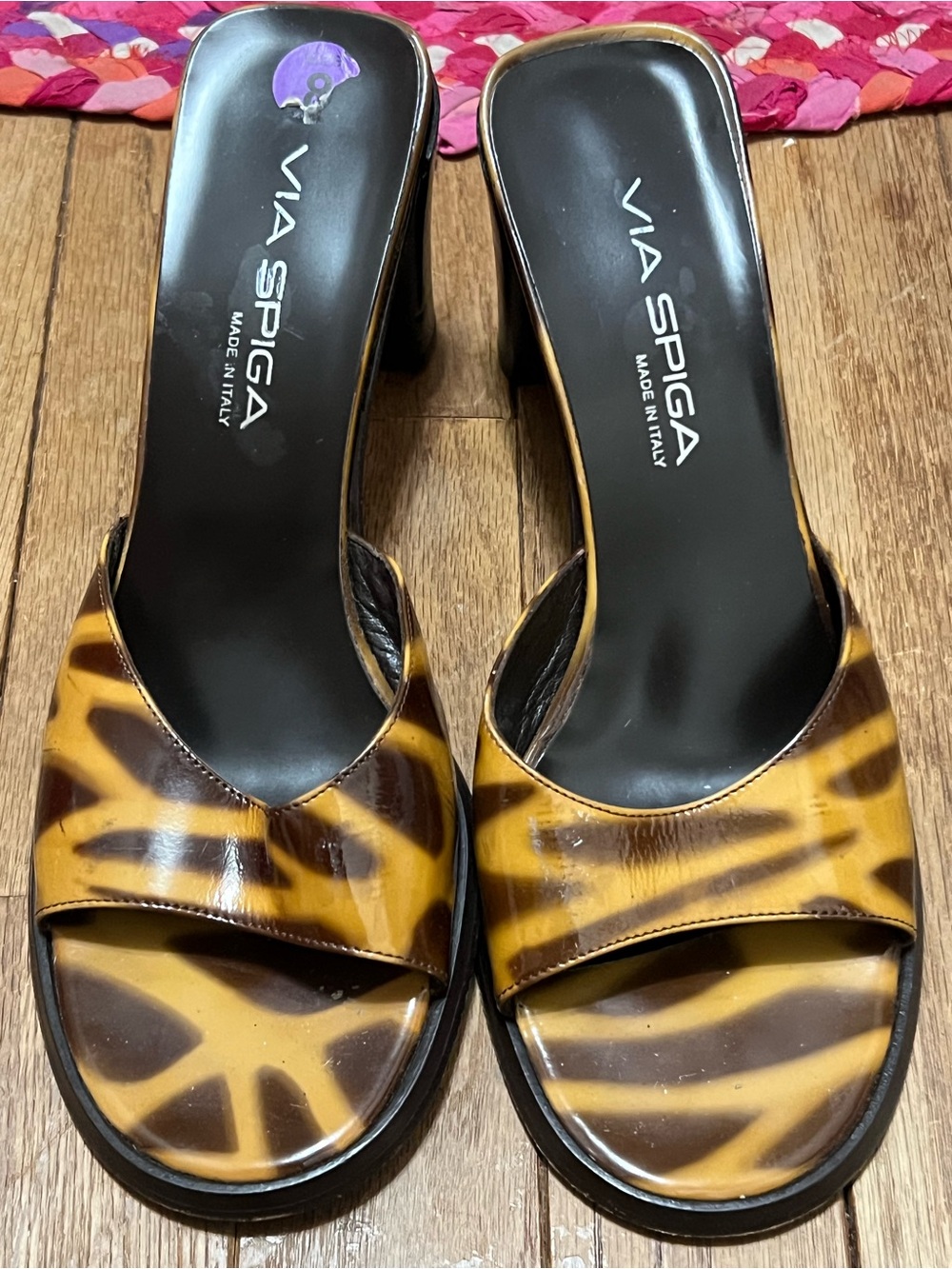 Via Spiga Tortoiseshell Slide Mules in Brown and Black